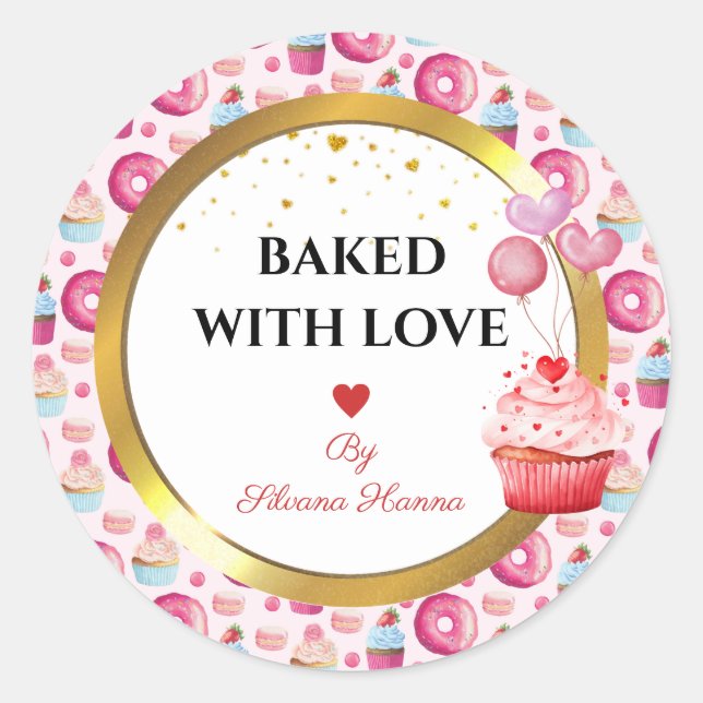 Sticker Rond Cuit avec amour - Cupcakes & Donuts mignons (Devant)