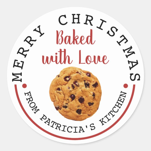 Sticker Rond Cuit Avec Amour Noël Chocolat Chip Cookies (Devant)