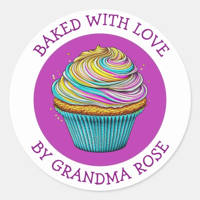 Sticker Rond Cuit avec amour Whimsical Cupcake Personnalisé (Devant)