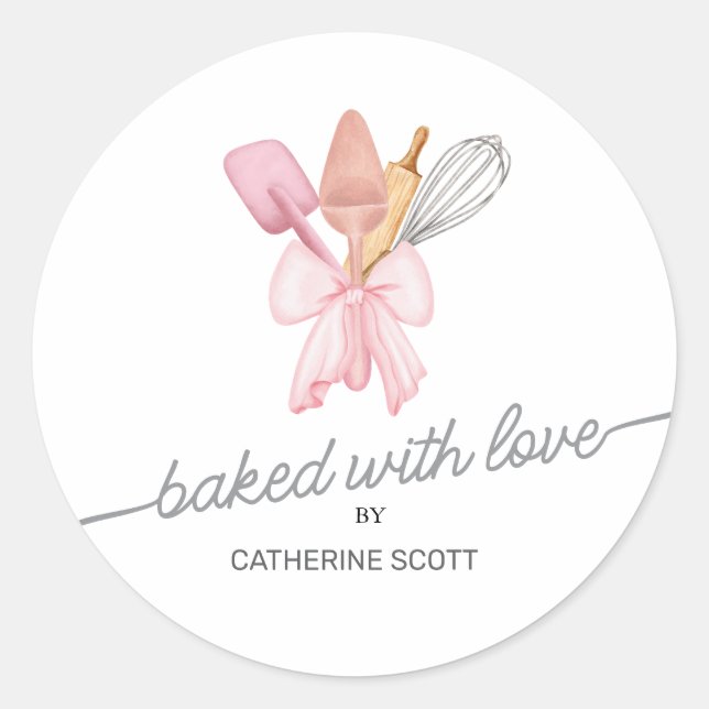 Sticker Rond Cuite avec amour aquarelle personnalisée (Devant)
