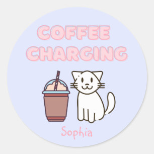Sticker Rond Cuite Blanc Chat & Drôle Café Café Caféine Pastel