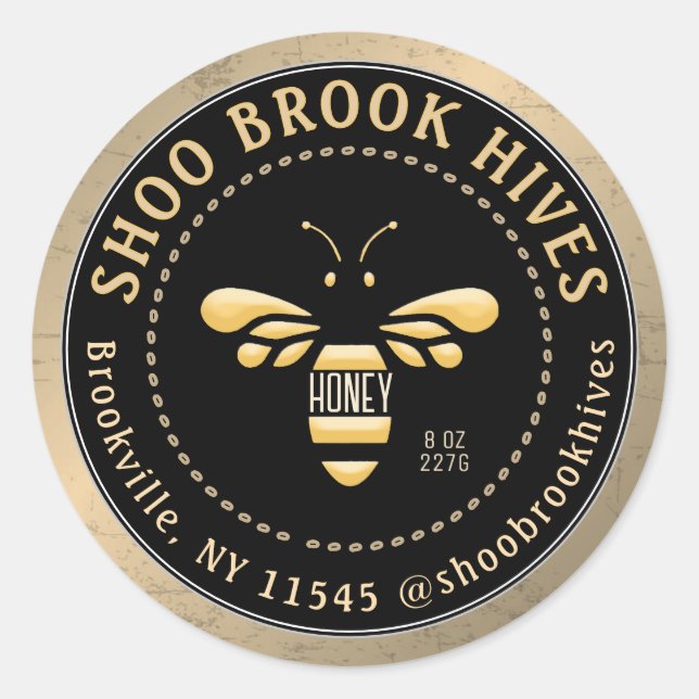 Sticker Rond Cuivre et noir moderne Honeybee Honey (Devant)