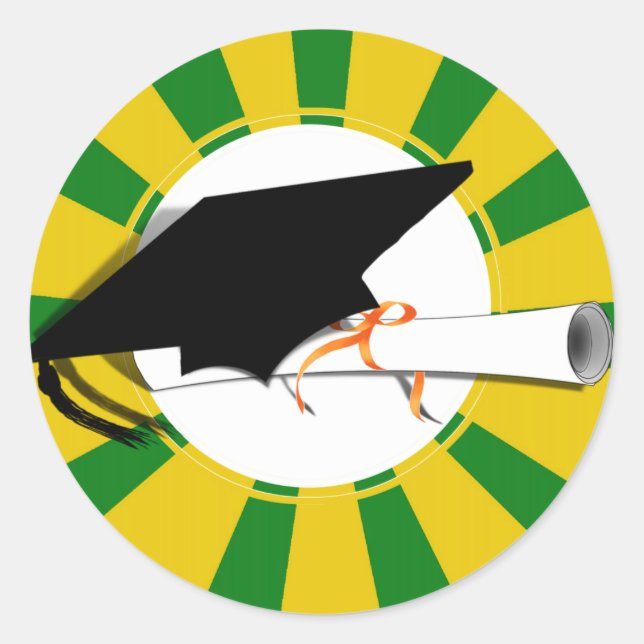 Sticker Rond Culotte de fin d'études avec diplôme - Or & Vert (Devant)