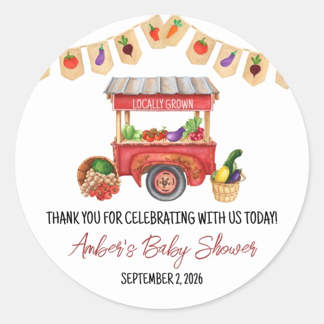 Sticker Rond Cultivé localement, le Baby shower du marché agric (Devant)