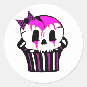 Sticker Rond cupcake à crâne violet et rose