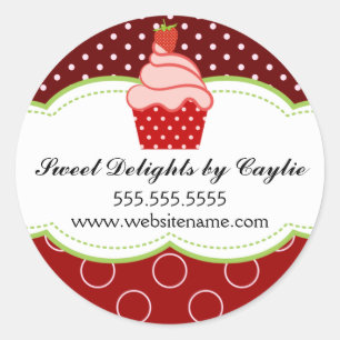 Sticker Rond Cupcake à la fraise Boulangerie Cachets