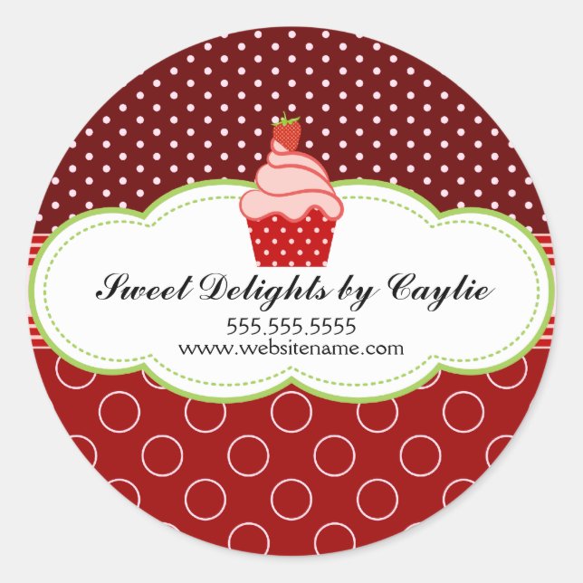 Sticker Rond Cupcake à la fraise Boulangerie Cachets (Devant)