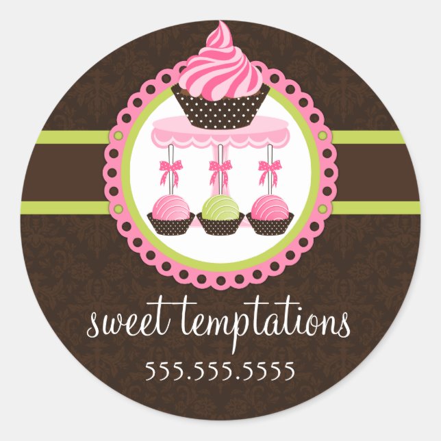 Sticker Rond Cupcake and Cake Pops Boulangerie Cachets (Devant)