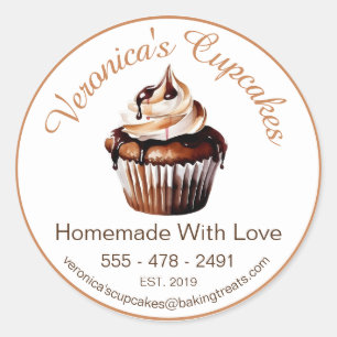 Sticker Rond Cupcake Au Chocolat Avec Coordonnées