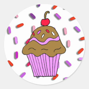 Sticker Rond Cupcake au chocolat avec des arrosages de bonbons