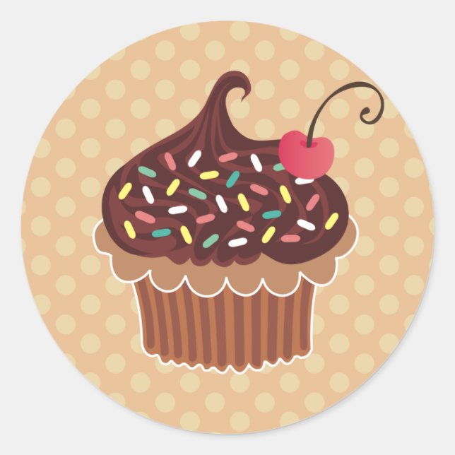 Sticker Rond Cupcake au chocolat et cerise (Devant)