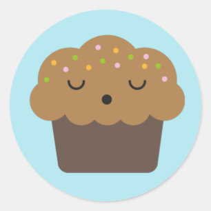 Sticker Rond Cupcake au chocolat Kawaii
