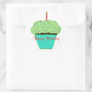 Sticker Rond Cupcake au chocolat vert d'anniversaire