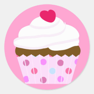 Sticker Rond Cupcake aux fraises et à la crème