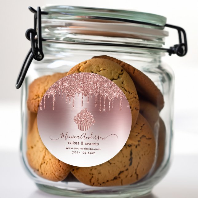 Sticker Rond Cupcake Bakery Pastry Chef Glitter Drips Rose Gold (Cupcake Bakery Pastry Chef Glitter Drips Rose Gold Classic Round Sticker)