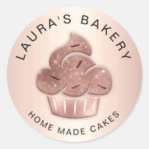 Sticker Rond Cupcake Bakery Pastry Chef Glitter Drips Rose Gold