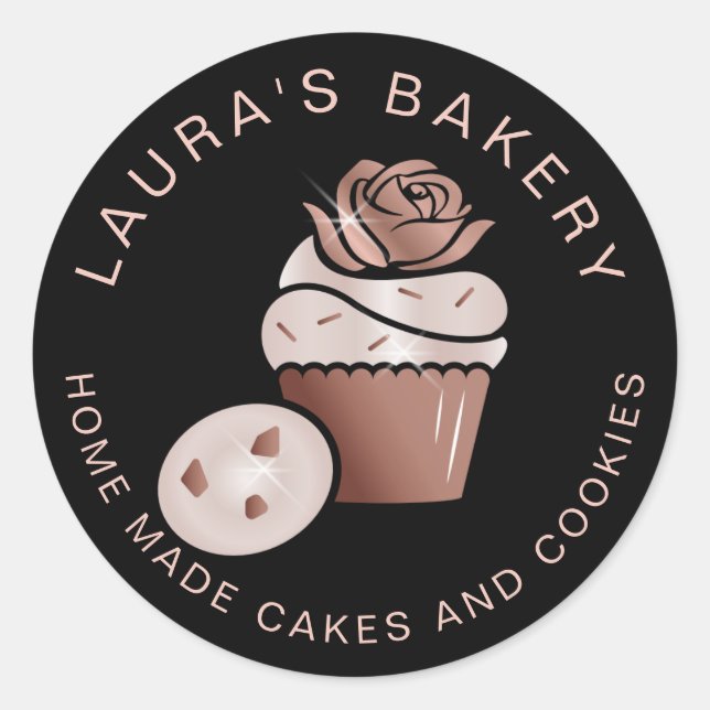 Sticker Rond Cupcake Bakery Pastry Chef Glitter Drips Rose Gold (Devant)
