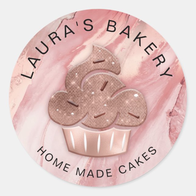 Sticker Rond Cupcake Bakery Pastry Chef Glitter Drips Rose Gold (Devant)