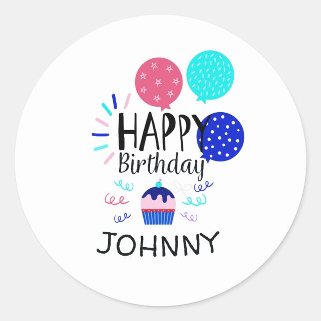 Sticker Rond Cupcake & Balloons Joyeux texte d'anniversaire - (Devant)