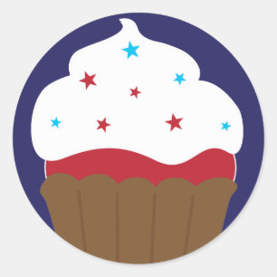 Sticker Rond Cupcake blanc rouge et bleu