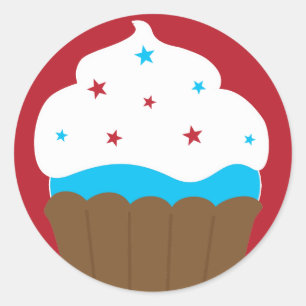Sticker Rond Cupcake blanc rouge et bleu
