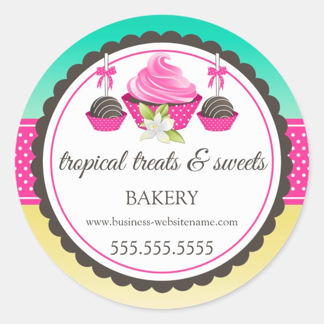 Sticker Rond Cupcake Cake Pops Tropical Bakery Box Seaux (Devant)