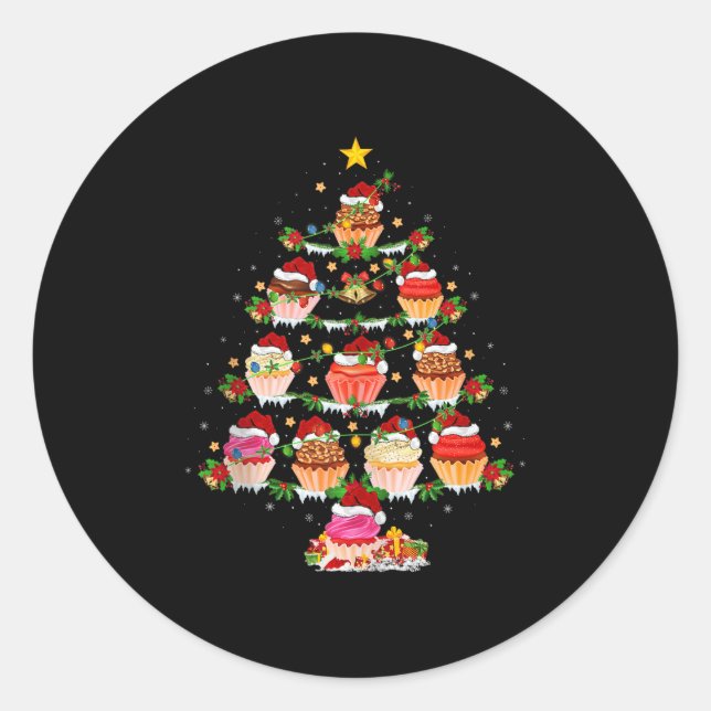 Sticker Rond Cupcake Christmas Tree Lights Funny Fast Food Cupc (Devant)