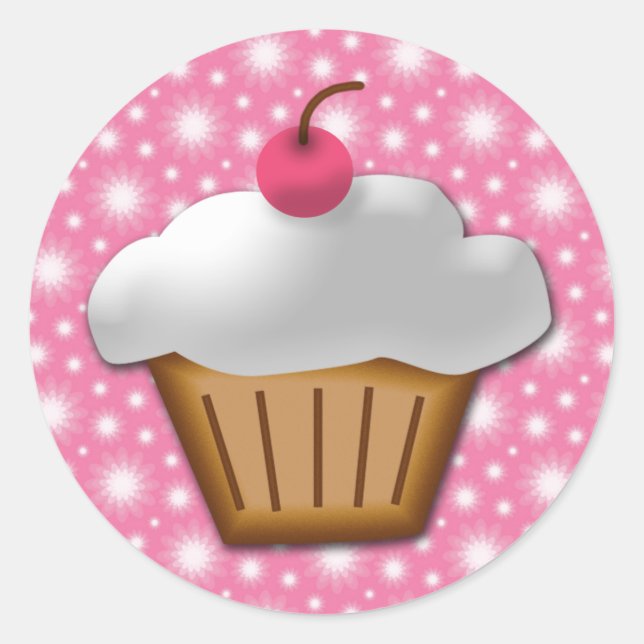 Sticker Rond Cupcake coupé avec cerise rose sur le dessus (Devant)