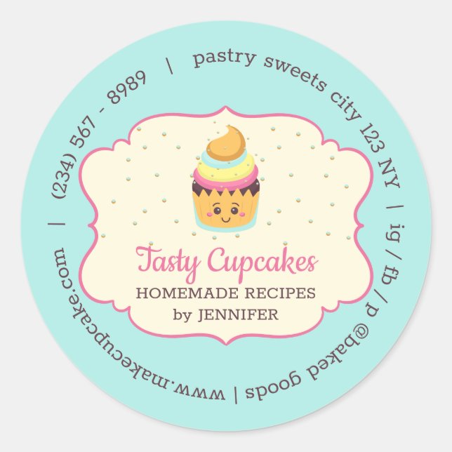 Sticker Rond Cupcake Cute Boulangerie pâtisserie sucreries (Devant)