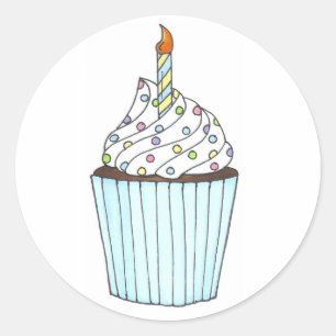 Sticker Rond Cupcake d'anniversaire avec chandeliers