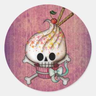 Sticker Rond Cupcake de crâne doux