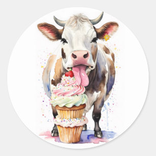 Sticker Rond Cupcake Drôle De Vache Pour Les Amateurs De Vache