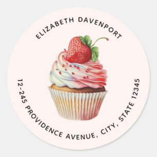Sticker Rond Cupcake fraise Sweet Dessert Adresse