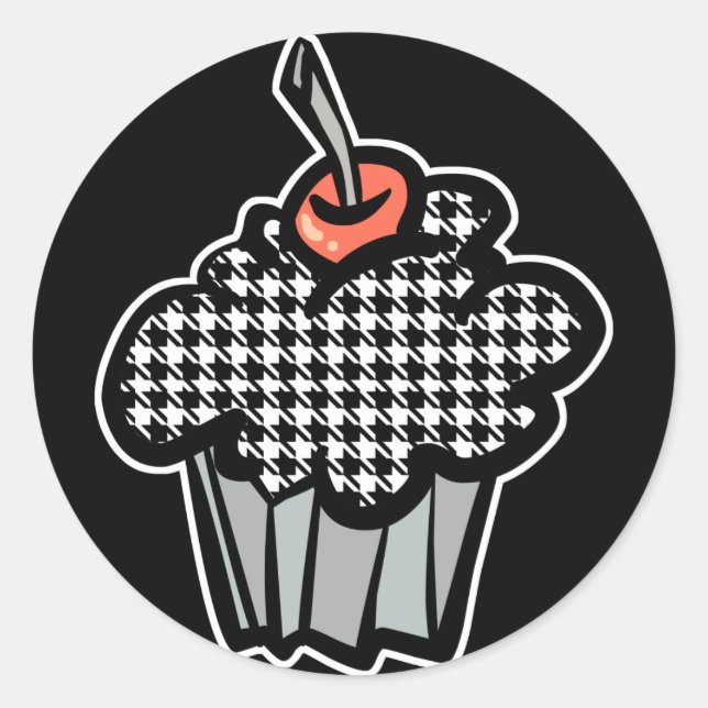 Sticker Rond cupcake houndstooth (Devant)