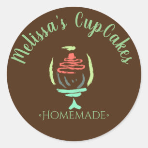 Sticker Rond Cupcake Logo Swirl Cake Stand Boulangerie Maison