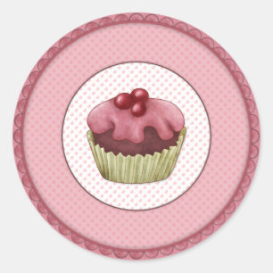 Sticker Rond Cupcake rose