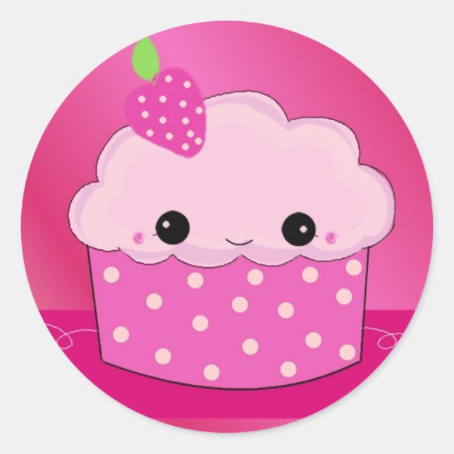 Sticker Rond Cupcake rose (Devant)