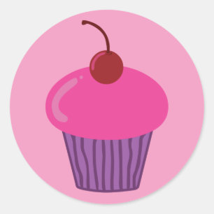 Sticker Rond Cupcake rose