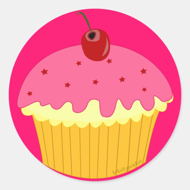 Sticker Rond Cupcake rose (Devant)