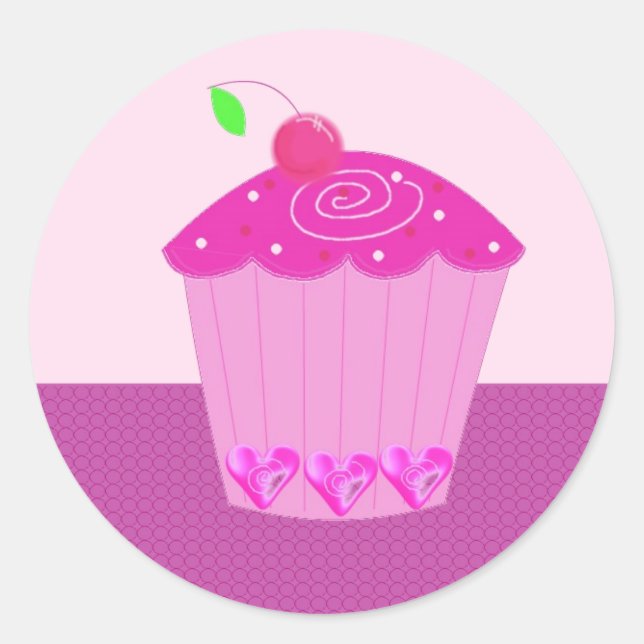 Sticker Rond Cupcake rose avec cerise sur le dessus (Devant)