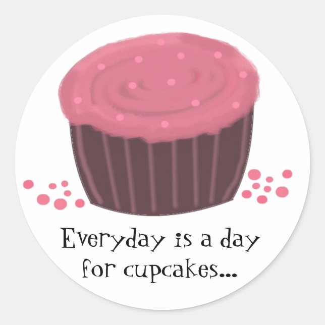 Sticker Rond Cupcake rose avec mignon dire (Devant)