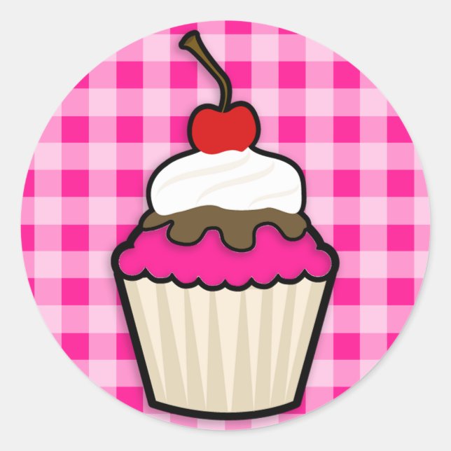 Sticker Rond Cupcake rose chaud (Devant)