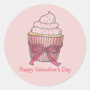 Sticker Rond Cupcake rose givré Saint Valentin Cupcakes Love