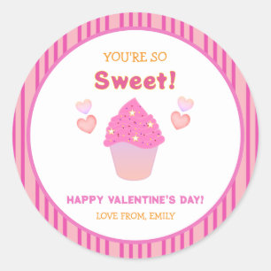 Sticker Rond Cupcake rose mignon Coeurs sucrés Saint-Valentin