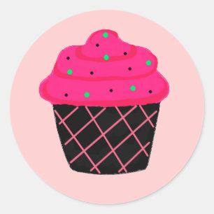 Sticker Rond Cupcake rose néon