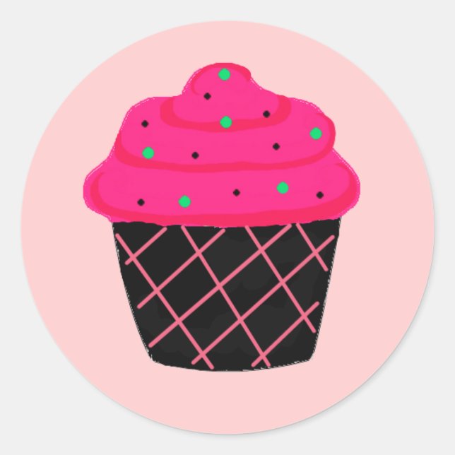 Sticker Rond Cupcake rose néon (Devant)