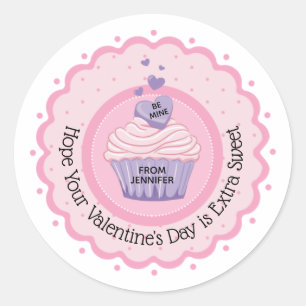 Sticker Rond Cupcake rose Saint-Valentin