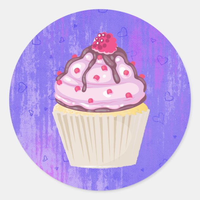 Sticker Rond Cupcake sucré avec framboise sur le dessus (Devant)