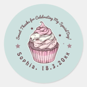 Sticker Rond Cupcake Sweet Merci de fête d'anniversaire