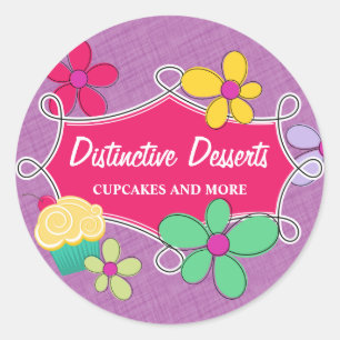 Sticker Rond Cupcake Whimsical Floral Baking Box Seals